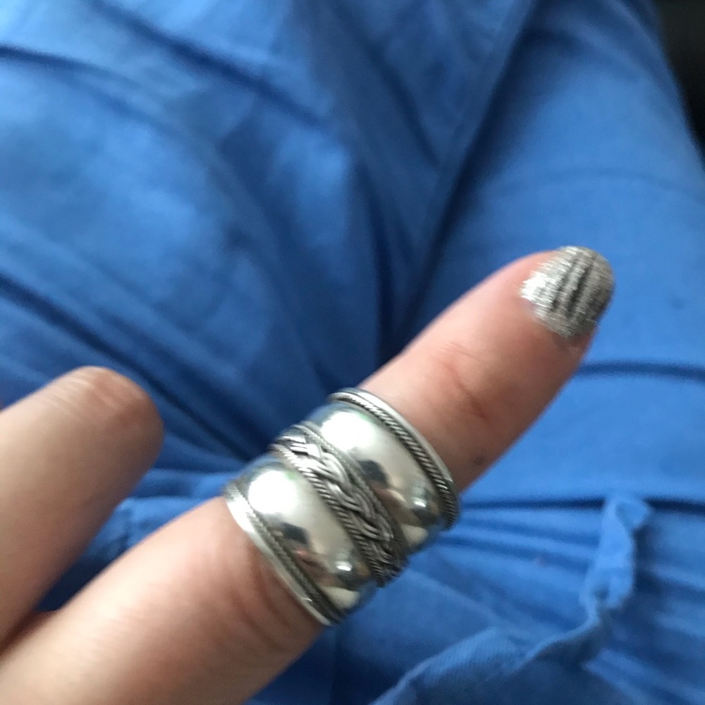 Tibetan .925 Sterling Huge Wide Band Boho Ethnic 6